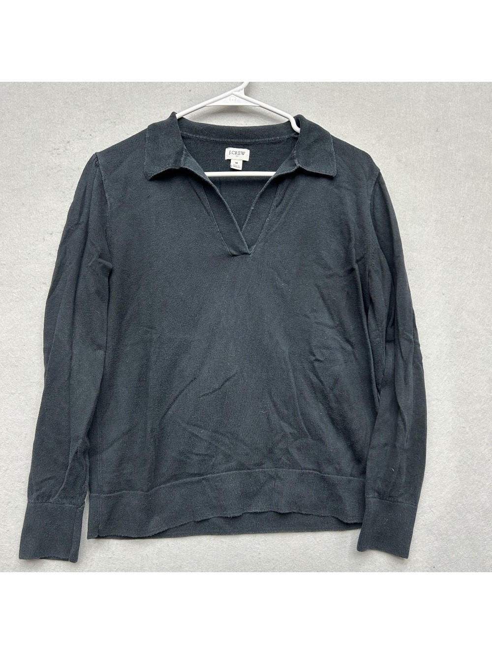 J Crew Polo Collar Open V Neck Sweater Black Women Size M